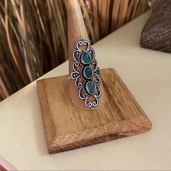 Green Onyx Boho Sterling Silver Gemstone Ring Size 9.5 - Picture 2 of 6